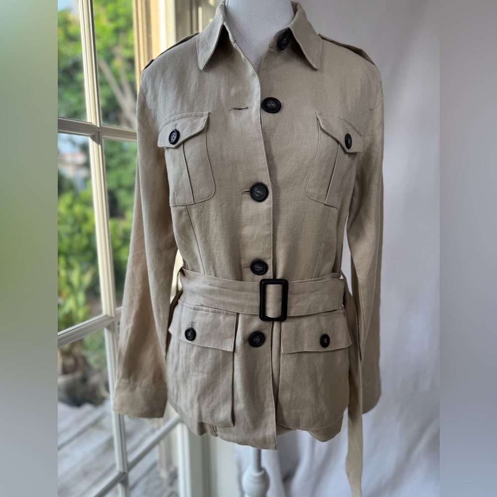 Beige/cream belted jacket, Size 8